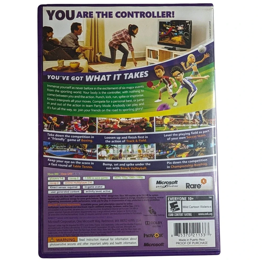 Kinect Sports Microsoft Xbox 360 Game Motion Control Rare Bowling Soccer